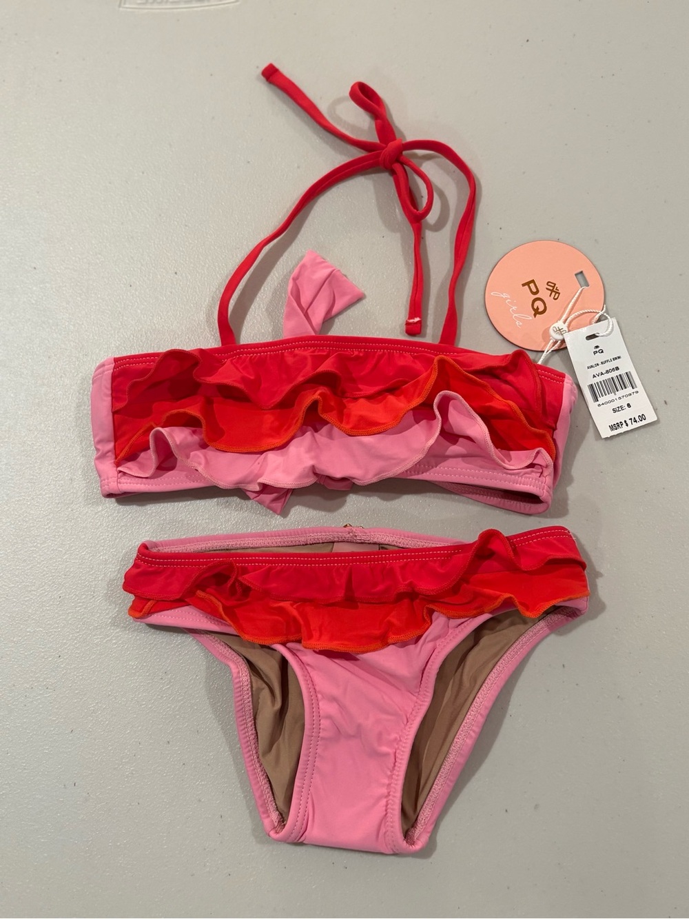 Pilyq Pink & Red Ruffle Girls Bikini Set